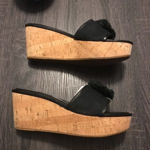 COACH Jazmin Black Canvas Cork Wedges Slides Platform Sandals 9.5